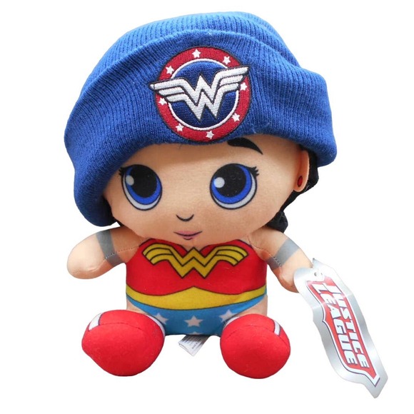 DC Wonder Woman Lot: Blue Beanie w/Pom & Toy Factory Plush Justice League - Picture 1 of 9